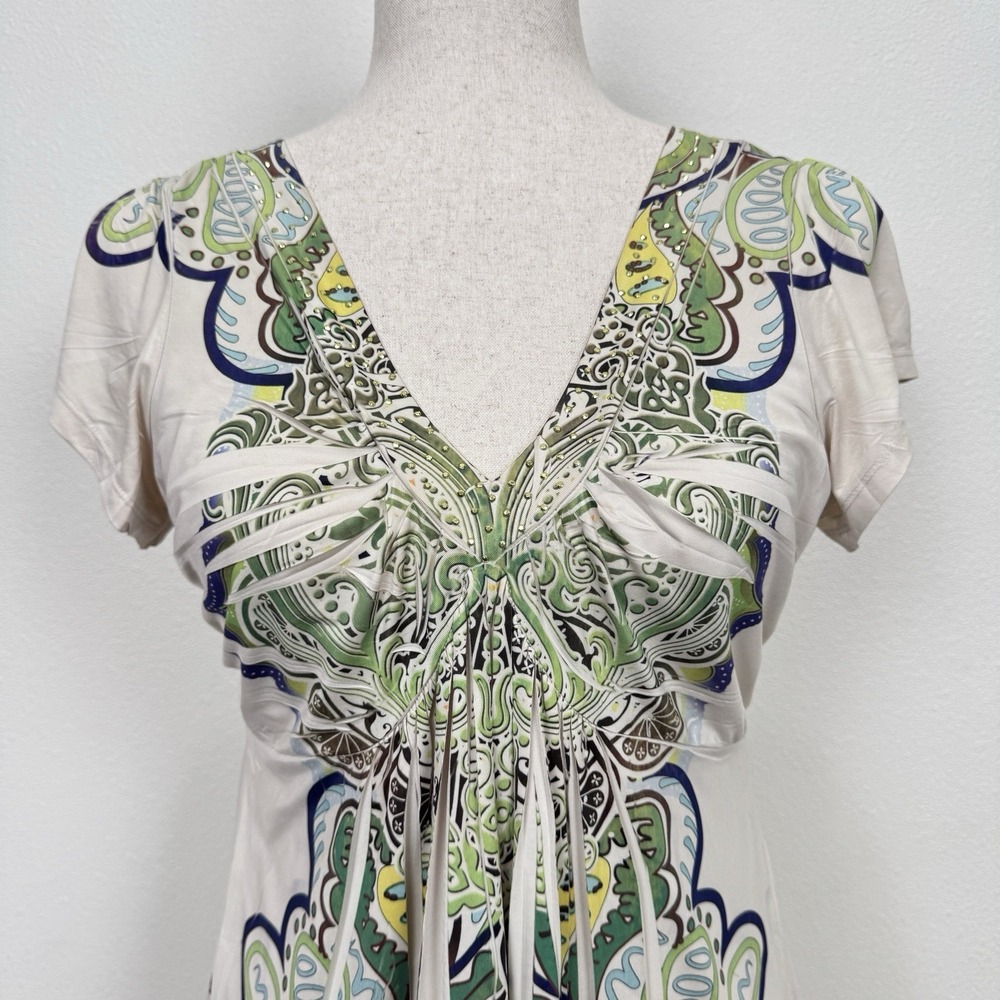 One World Top Womens Small Green Brown Embellished Whimsigoth Fairy Grunge Tunic - Picture 4 of 16